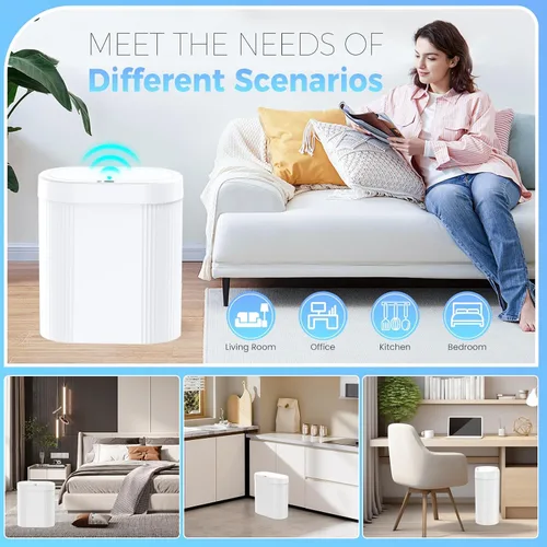 Vista 7 de [Usado] jinligogo Basurero de baño de 5 galones con tapa, sensor de movimiento automático, cubo de basura blanco, sin contacto, delgado