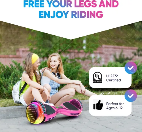Vista 7 de Hoverboard de 16.5 cm para niños de 6 a 12 años, Hoverboard Bluetooth con ruedas estilo luz de túnel y almohadillas antideslizantes, certificado