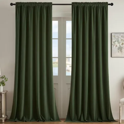 Vista 23 de Joydeco Cortinas de terciopelo negro de 63 pulgadas de largo, 2 paneles, cortinas opacas de lujo con bolsillo para barra, cortinas de ventana