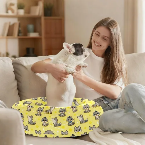 Vista 8 de Pet Dog Bed Donut Cuddler Fluffy Cat Pillow Bed for Medium Size Pets Sleeping XS Cute Wolves