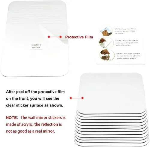 Vista 5 de Adhesivos de pared de espejo, 12 piezas extraíbles de acrílico 3D de plástico, azulejos de pared autoadhesivos para bricolaje, decoración de pared
