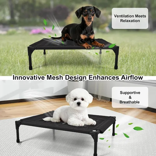 Vista 5 de Cama elevada para perros al aire libre, cuna elevada portátil con refrigeración, cama lavable para mascotas, perros pequeños, color negro