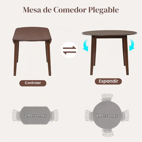 Vista 5 de P PURLOVE Juego de comedor redondo de 3 piezas para 2, mesa de madera