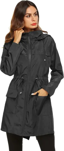 Vista 3 de Lomon chaqueta de mujeres para la lluvia, impermeable y ligera, con capucha, para exteriores