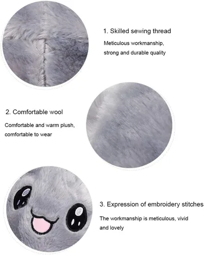 Vista 7 de Topwon - Gorro de conejo de peluche con orejas de conejo que aparecen cuando se presionan las patas, color gris