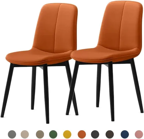 Vista 16 de Juego de sillas de comedor modernas, de piel sintética con asiento tapizado de 1.6 in, patas de acero al carbono de mediados de siglo, silla Beige