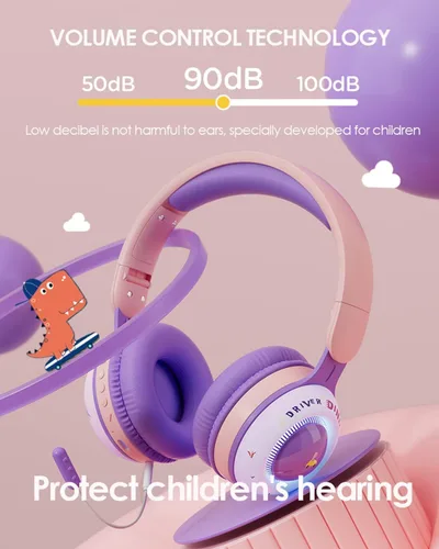 Vista 4 de Xmenha Auriculares inalámbricos para niños con micrófono para la escuela, con cancelación de ruido, protección para los oídos, Bluetooth, plegable