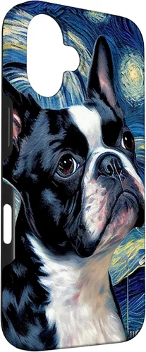 Vista 3 de iPhone 16 Boston Terrier in Starry Night Painting Dog Mom Dad Case
