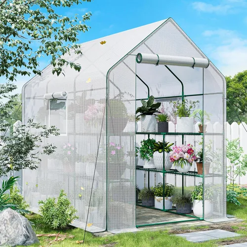 Vista 9 de SPECILITE Invernadero de 56 × 56 × 78 pulgadas para plantas de jardín al Blanco