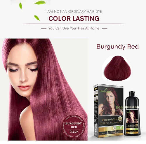Vista 3 de Herbishh Combo de fortalecimiento del cabello que contiene champú de color para el cabello, tinte para el cabello, 16.9 fl oz borgoña + aceite