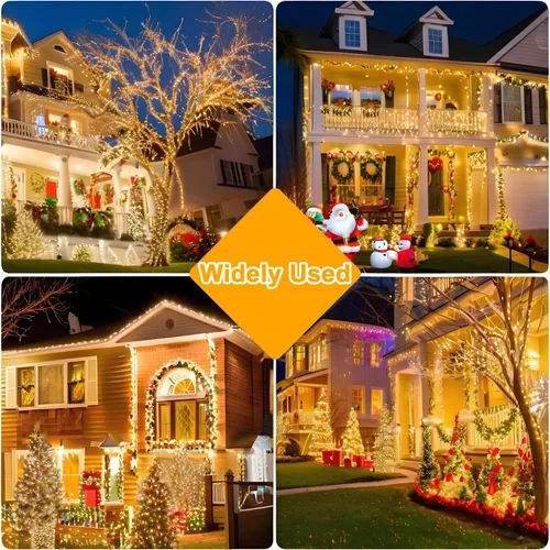 Vista 6 de Cadena de luces LED, 300 LEDs, 9.1 m/100 pies de luces de Navidad blancas cálidas impermeables con control remoto, cable transparente