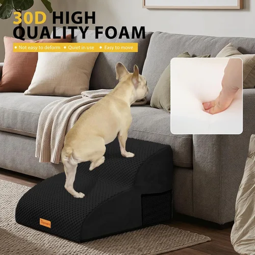 Vista 6 de 2-Step Dog Stairs for Small Dogs, Non-Slip Foam Pet Steps for Low Couch Bed Negro