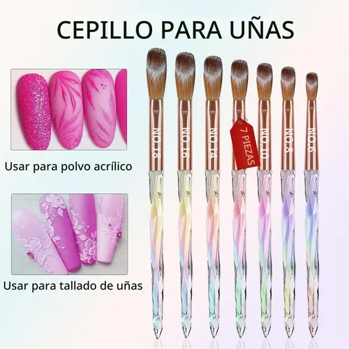 Vista 2 de Juego de cepillos de uñas de acrílico de 7 piezas, tamaño 6/8/10/12/14/16/18 pinceles acrílicos