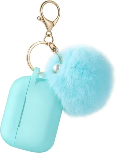 Vista 6 de Cypher.V Funda protectora para AirPods Pro, funda de silicona con kit de llavero de pompón de bola suave y lindo (negro)