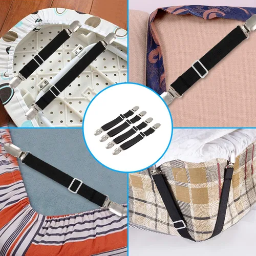 Vista 6 de BetyBedy 4 piezas de tirantes ajustables para sábanas de cama, clips elásticos para correas de sábanas, agarres de cubierta para funda de colchón