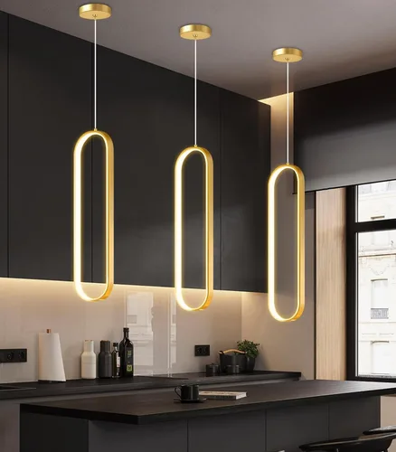 Vista 11 de Lámpara de Araña de Anillo Moderna LED Regulable Luz de Techo para Isla de Cocina Sala de Estar Escaleras Comedor Negro
