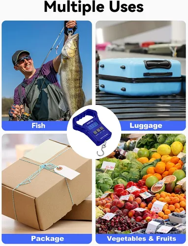 Vista 8 de HEETA Báscula de pescado, báscula digital portátil de pesca colgante de 110 libras / 110.2 lbs con pantalla LCD retroiluminada, báscula de equipaje