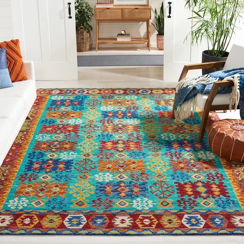 Vista 7 de SAFAVIEH Aspen Collection - Alfombra de pasillo de 2 pies 3 pulgadas x 8 pies, azul y rojo, hecha a mano, lana tribal bohemia, ideal para zonas