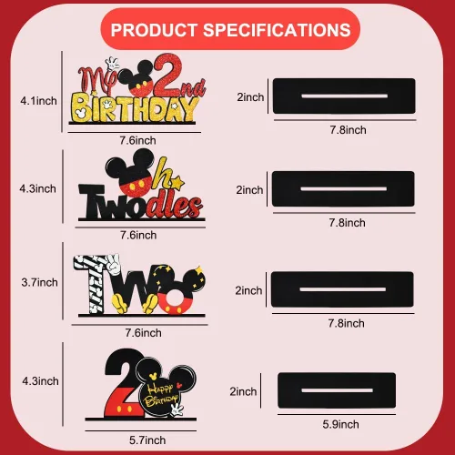 Vista 2 de TONIFUL Red Mouse Suministros para Fiesta de 2º Cumpleaños Centros de Mesa - Diseño Temático de Ratón Rojo y Madera Resistente para Recuerdos
