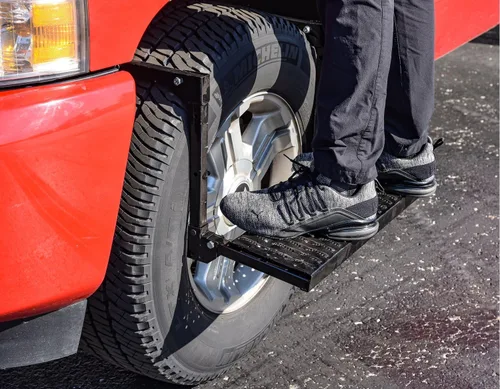 Vista 7 de JEGS Escalón de rueda para camioneta/SUV Capacidad de 300 libras Revestimiento en polvo negro Ajustable Se pliega para almacenamiento