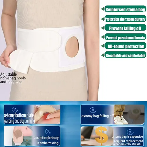 Vista 4 de Cinturón de soporte para ostomía, ajustable para prevenir hernia parastomal para hombres y mujeres Cinturón de soporte abdominal postoperatorio