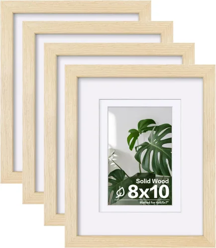 Vista 88 de Egofine - Juego de 4 portarretratos A4 de madera maciza y cubierta de plexiglás de 4 x 6/6 x 8 pulgadas con paspartú o A4 sin paspartú, para mesa