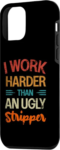 Vista 2 de Funda vintage divertida para iPhone 12 mini I Work Harder than an Ugly Stripper Sarcastic