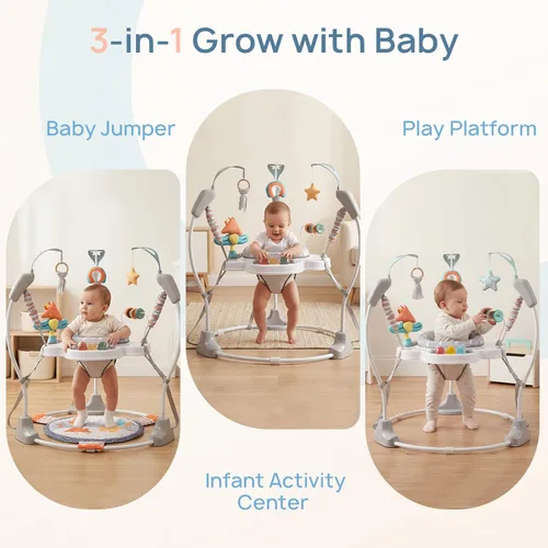 Vista 6 de Centro de Actividad para Bebé, Centro de Actividad con Saltador para Bebé con Música, Juguetes Interactivos, Asiento Giratório de 360°, 3 Alturas