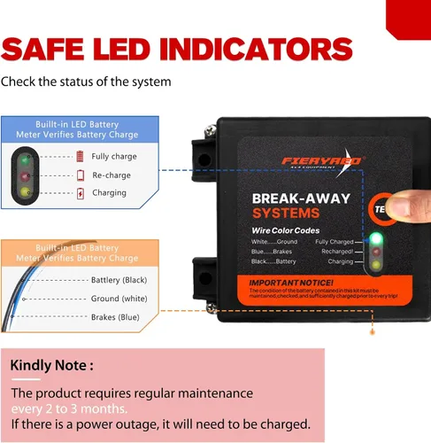 Vista 2 de FIERYRED Kit de freno de remolque de prueba LED con batería e interruptor, sistema de controlador de carga lateral, cargador integrado de 12 V 5