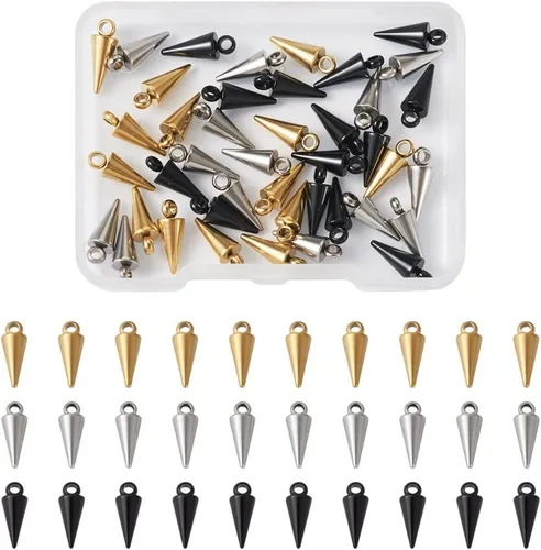 Vista 11 de 150 dijes de cuentas con forma de espiga, estilo tibetano, forma de cono de bala larga, para manualidades, collares, aretes, joyería
