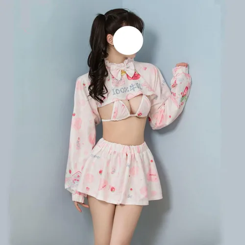 Vista 3 de Disfraz sexy de anime para mujer, Lolita Kawaii, vaca lechera, juego de rol, falda de lencería traviesa, traje de criada