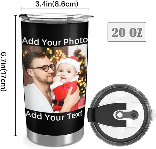 Vista 7 de Vaso personalizado con texto fotográfico, vaso de acero inoxidable con pajilla, taza de café personalizada con foto de viaje, regalo
