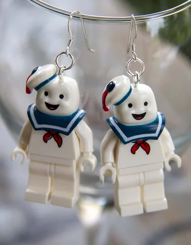 Vista 3 de Stay Puft Marshmellow Man Earrings STERLING SILVER Hooks compatible with Ghostbusters Stay Puffed Mr. Stay-Puft Marshmallow
