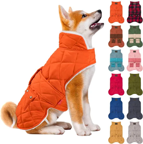 Vista 22 de KYEESE - Abrigo para perro suave, suéter para mascotas para clima frío, chaqueta impermeable para perros con forro de felpa, abrigo cálido