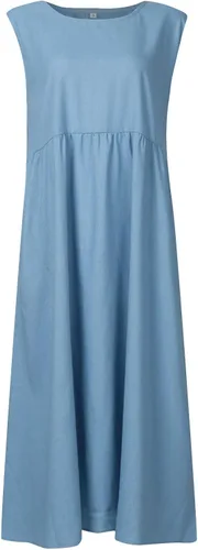 Vista 3 de Vestido largo de media manga para mujer, de corte clásico, con cuello redondo, transpirable, con estampado retro