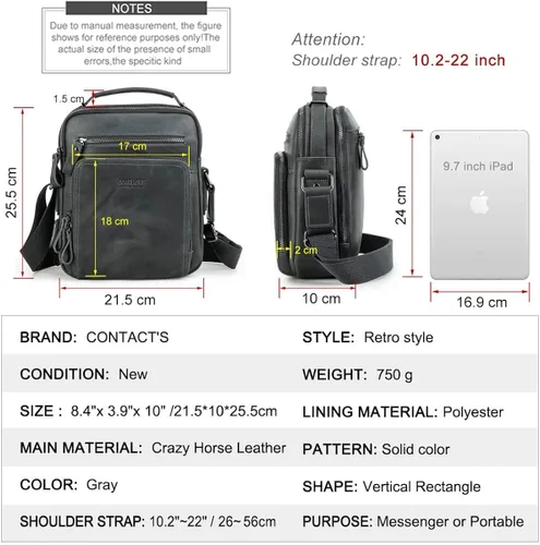 Vista 3 de Hiram Messenger Bag for Men, Crazy Horse Cowhide Leather Crossbody Shoulder Bag