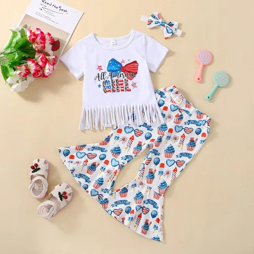Vista 17 de Eadrioss Ropa para bebé niña pequeña, traje de campana de manga corta, camisa de flores para niños, pantalones florales acampanados, ropa de verano