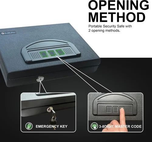 Vista 4 de Caja fuerte para armas con bloqueo de teclado digital, caja fuerte para armas con 1 pistola, pequeña caja de seguridad portátil para armas