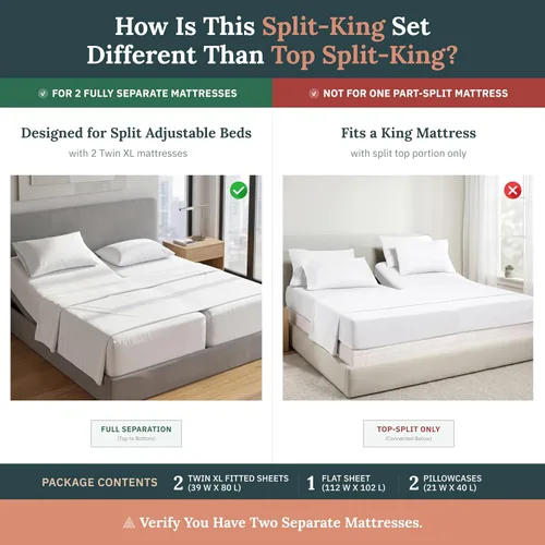 Vista 310 de California Design Den - Juego de sábanas de tamaño King dividido 100% algodón, 600 hilos, tejido satinado suave y transpirable, para cama ajustable