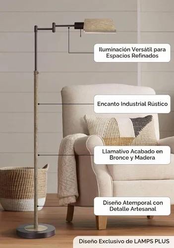 Vista 3 de Regency Hill Jenson Lámpara de pie industrial estilo casa de campo rústica, con brazo giratorio, estilo farmacia, de 54" de alto, en bronce