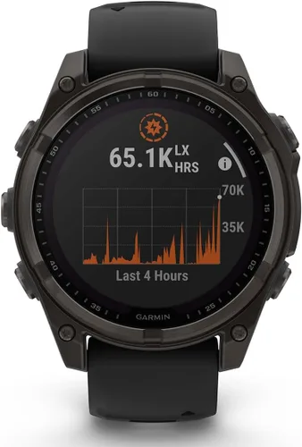 Vista 7 de Garmin Fenix 8 (gris carbón, 1.850 in) paquete de auriculares GPS con Zafiro solar (gris carbón DLC Titanio)