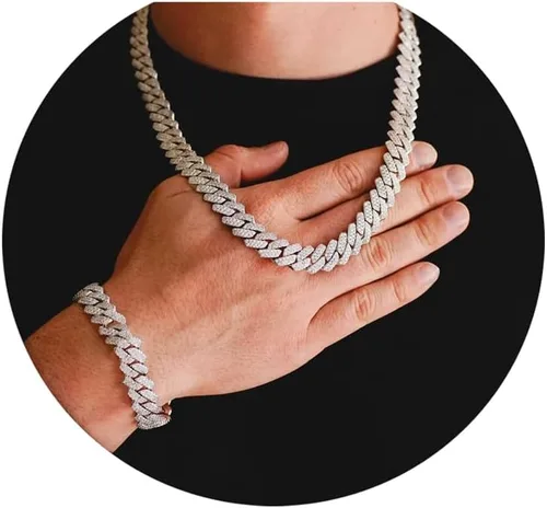 Vista 3 de Cadena y pulsera de eslabones cubanos de oro y plata para hombres y mujeres Collar de diamantes Iced Out Miami Cuban Hip Hop Joyería