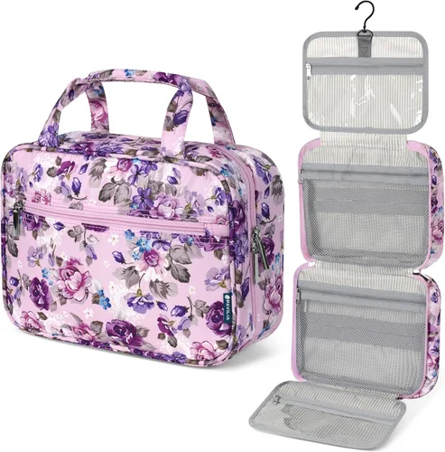 Vista 8 de PAVILIA Neceser Colgante Bolsa de Viaje para Mujeres y Hombres, Organizador de Cosméticos Plegable, Bolsa de Maquillaje Resistente al Agua