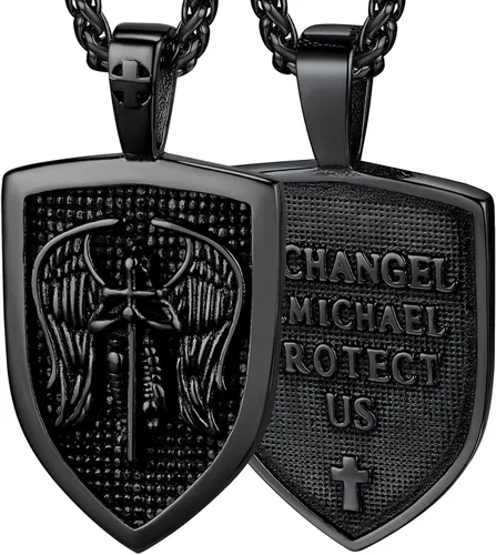 Vista 19 de FaithHeart Collar de San Miguel, acero inoxidable, chapado en oro de 18 quilates, amuleto colgante de San Miguel Arcángel para hombres y mujeres