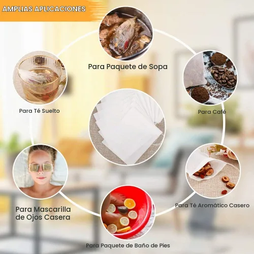 Vista 7 de BetyBedy bolsas desechables para filtrar té, de material seguro y natural, capacidad para 1 taza, set de 100 unidades., Blanco
