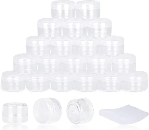 Vista 29 de 50 unidades de 5 gramos de envases de muestra, tarros vacíos de 5 ml con tapas, pequeños envases cosméticos, tarros de muestra mini con 4 cucharas