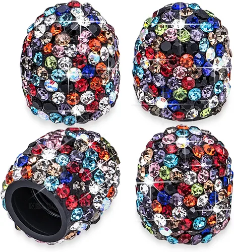 Vista 27 de 4 tapas de válvula de vástago de neumático de diamantes de cristal brillante, a prueba de polvo, tapas universales para válvulas de neumáticos