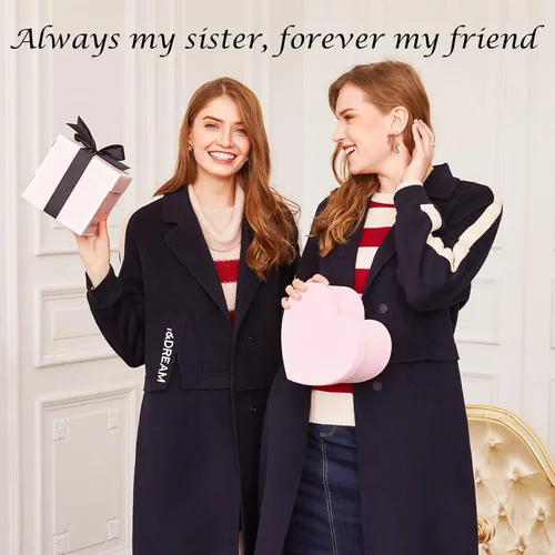 Vista 6 de Collar de 3 hermanas de plata de ley 925, collar con piedra natal de corazón de amor Always My Sister Forever Gifts My Friend for Sister Jewelry