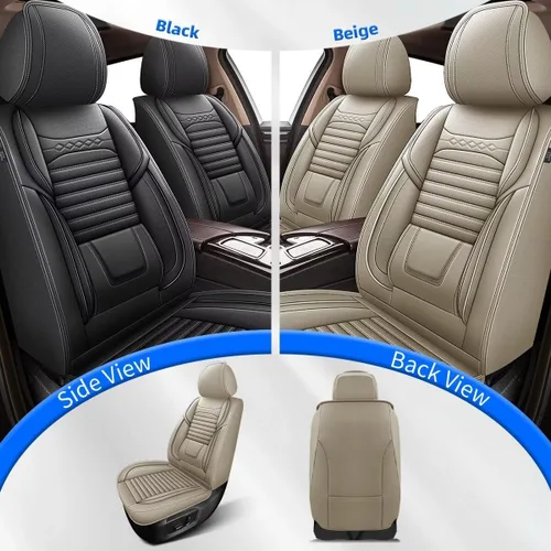 Vista 7 de Fundas de asiento delantero para Chevy/Chevrolet Bolt 2013-2020: fundas de asiento de cuero transpirables e impermeables (2 asientos, beige)