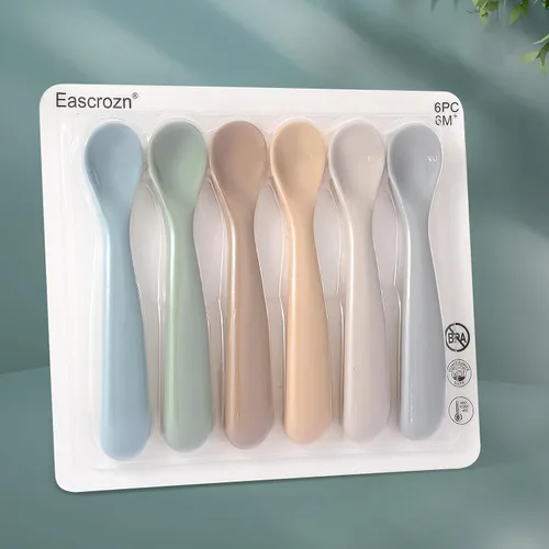 Vista 7 de Eascrozn Cucharas para bebé, paquete de 6 cucharas de alimentación de Marrón